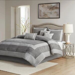 Madison Park 7pc King Noah MicroSuede Comforter Set Gray